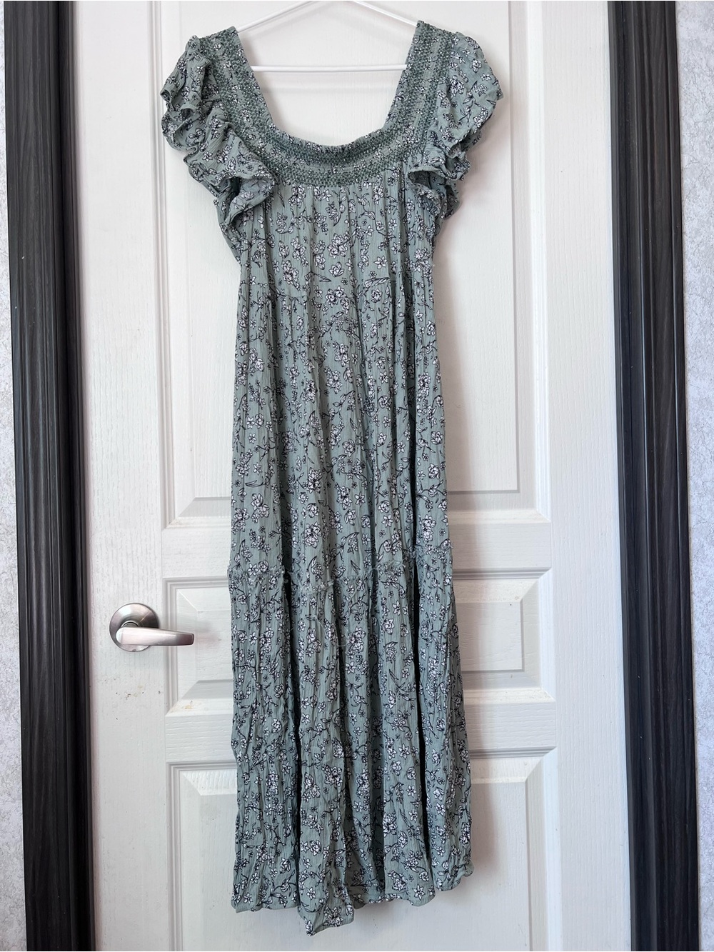 easel Sage Floral Smocked Maxi Dress